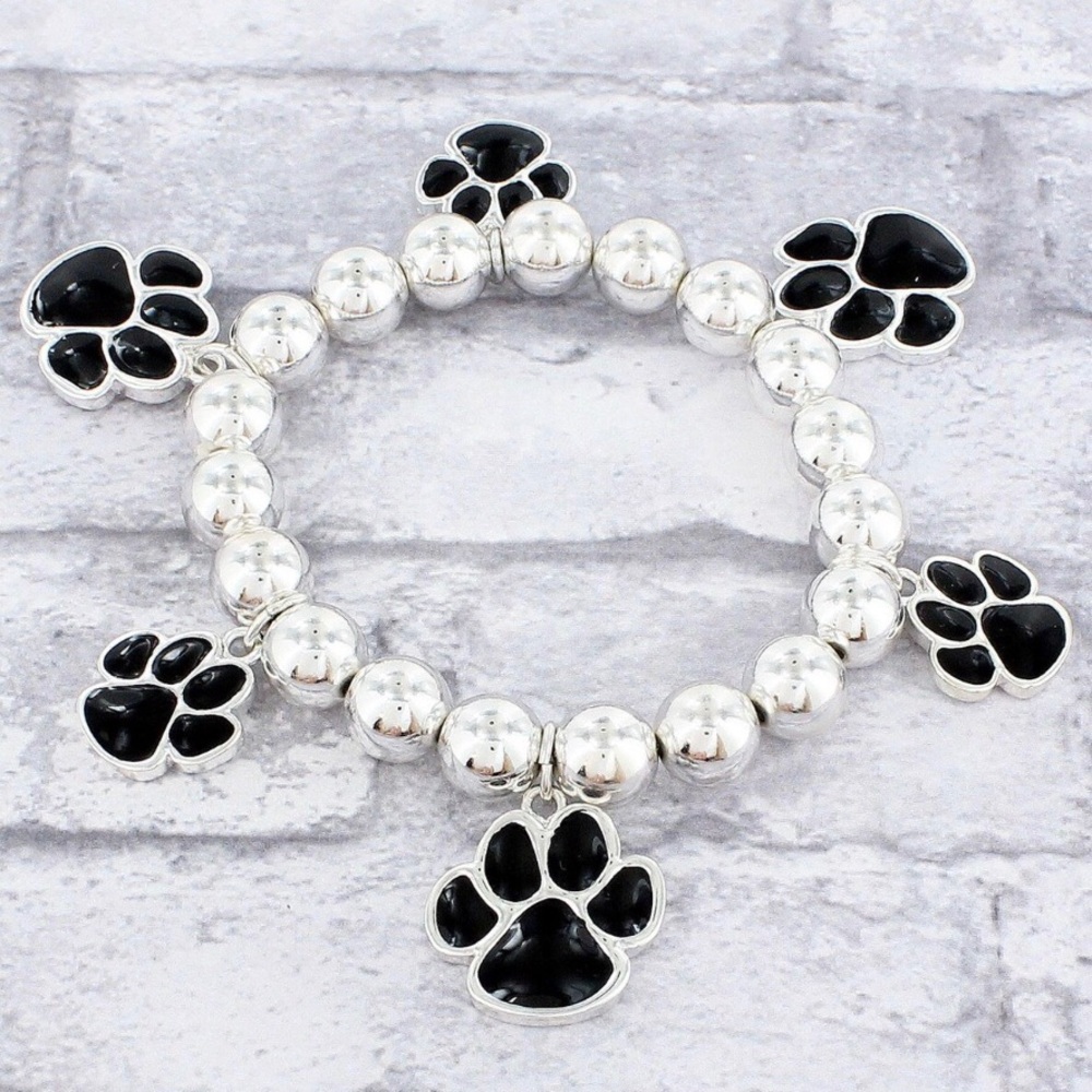 Paw print beaded stretch bracelet